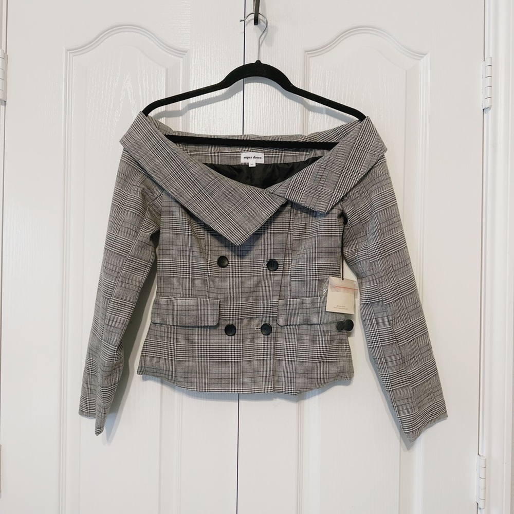 Super Down Plaid Button Down Blazer Size XS
